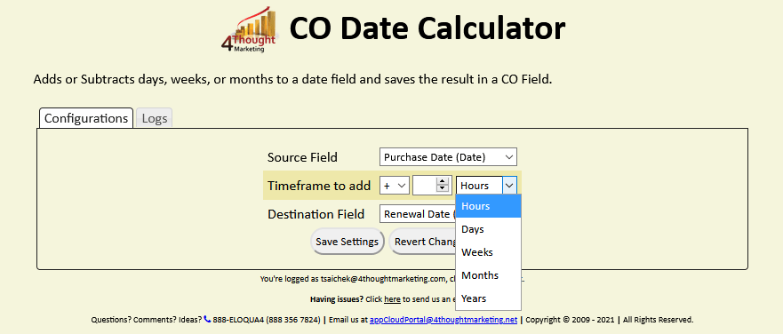 CO Date Calculator Cloud App Documentation 18