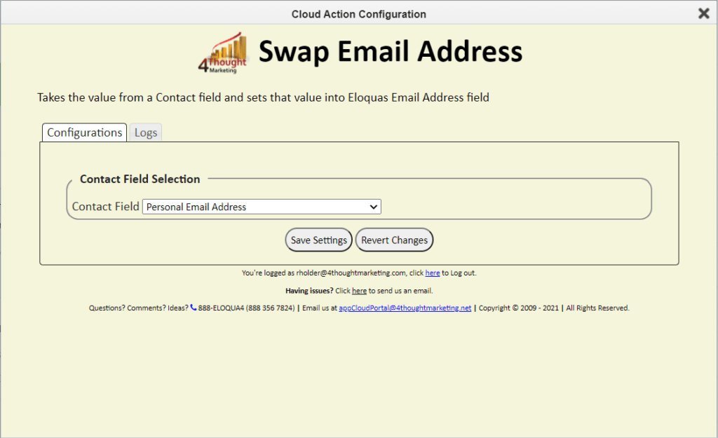 Swap Email Address Cloud App Documentation 14