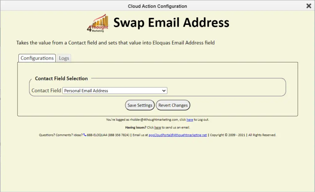 Swap Email Address Cloud App Documentation 17
