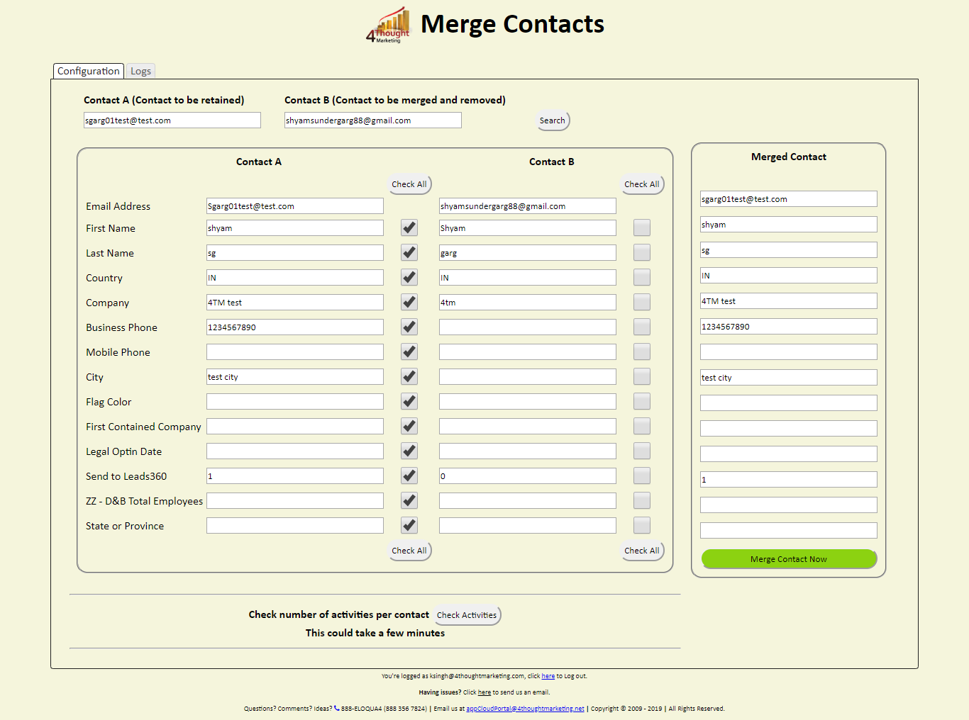 Eloqua Merge Contacts Cloud App 3