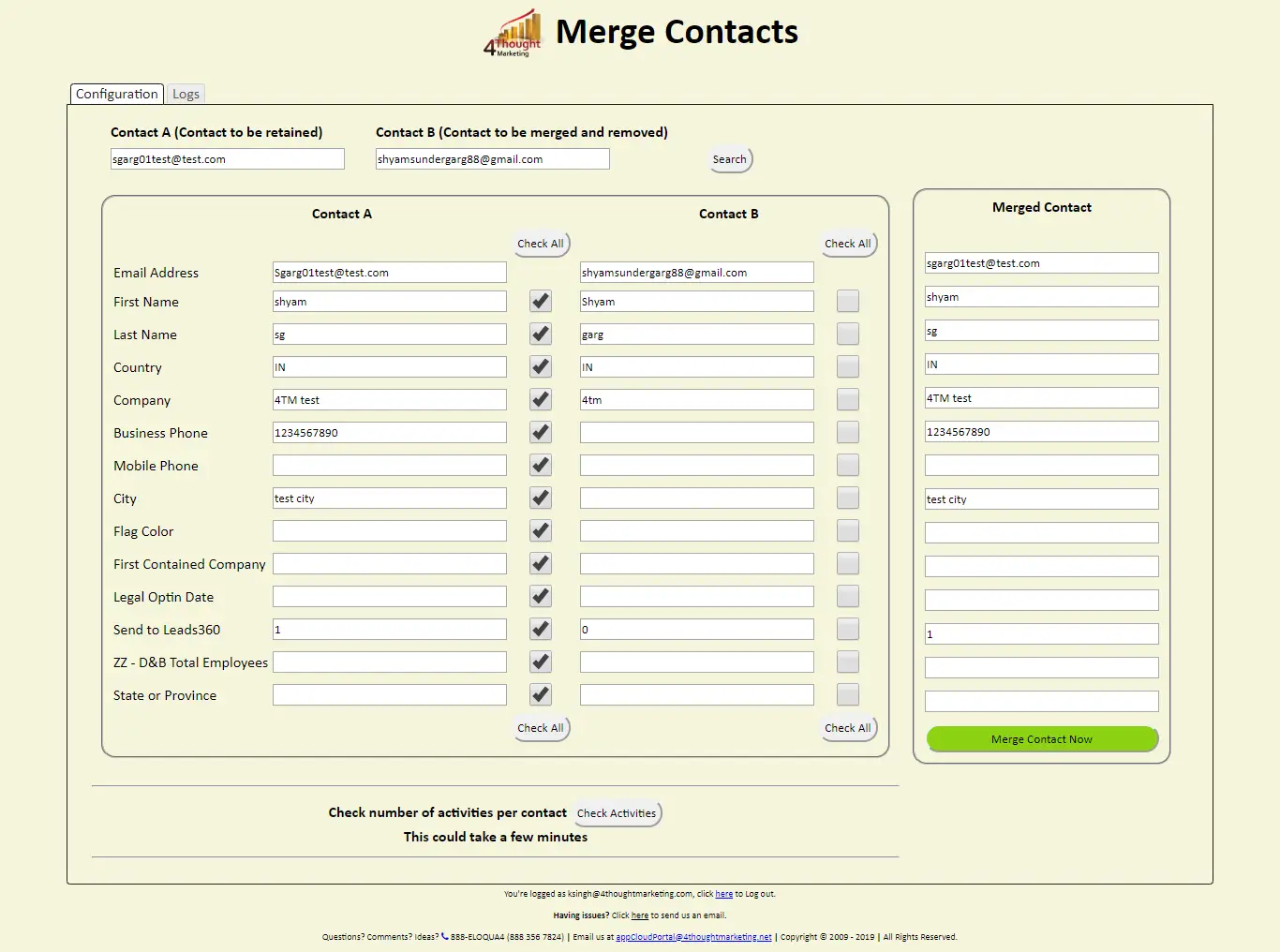 Eloqua Merge Contacts Cloud App 6