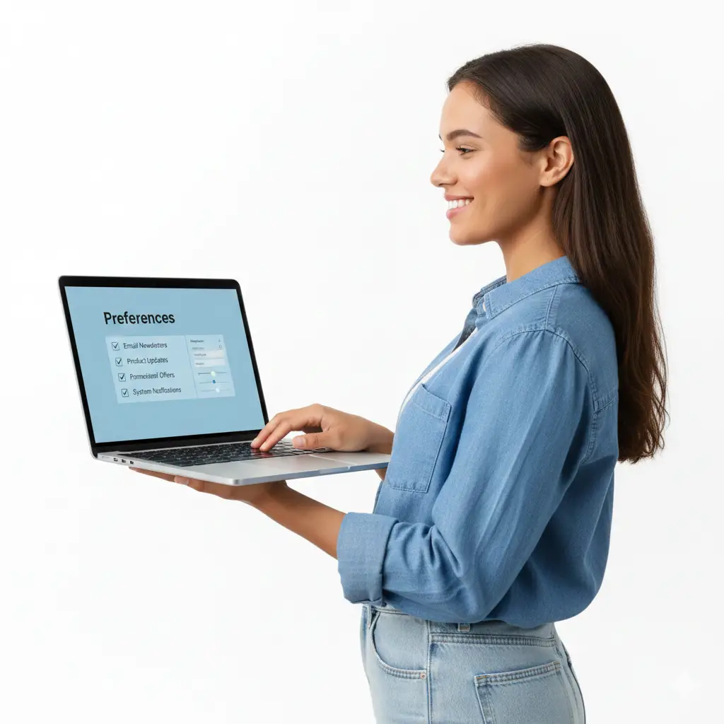woman on laptop setting preferences