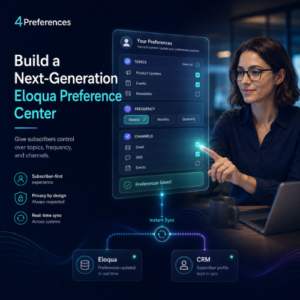 Eloqua preference center, 4Preferences for Eloqua, next-gen Eloqua preference center, self-service preference center, Eloqua subscription management, preference center best practices, email preference center software