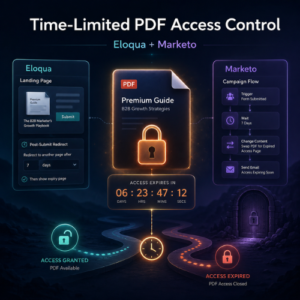 time-limited PDF access control, expiring download link, gated PDF content, time-limited access to gated assets, expiring gated content in email campaigns, secure PDF delivery for email, Eloqua landing page form-gated asset, Marketo gated content download