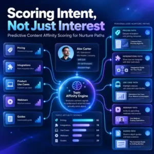 content affinity scoring, predictive content scoring, nurture path personalization, content engagement signals, topic-level intent signals, dynamic content recommendations