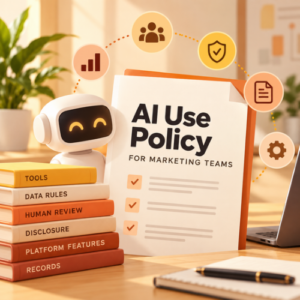 AI Use Policy for Marketing Teams: What to Put in Writing (With a Template) 9 ai use policy for marketing, ai policy template, approved ai tools, human review of ai content, ai disclosure policy