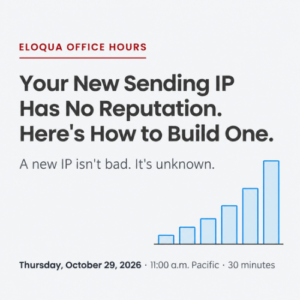 Eloqua Office Hours Oct 2026, IP warming in Eloqua, new dedicated sending IP, IP reputation, Google Postmaster Tools, engagement tiers